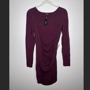 Express Body con Dark Purple Dress with Ruching